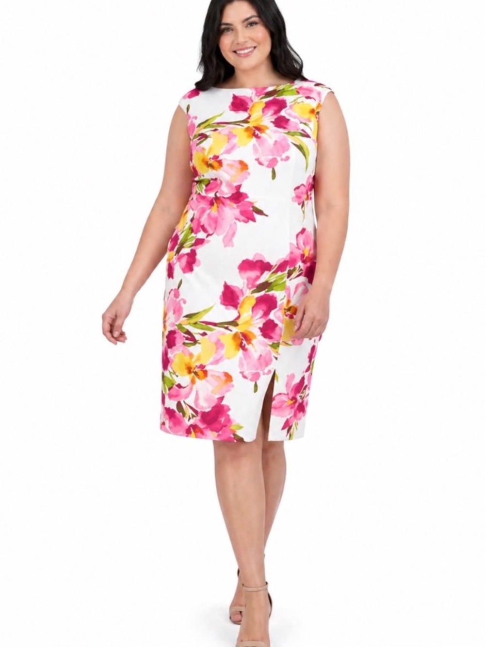 Eliza J Boat-neck Sleeveless Floral Print Sheath Mini Dress 14